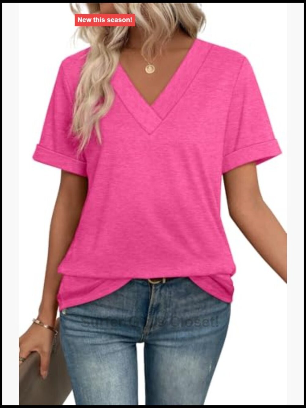 Women's Short Sleeve V-Neck T-Shirt Loose Fit Summer Basic - Picture 3 of 7